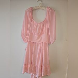 Romantic Baby Pink Mini Dress with Puff Sleeves